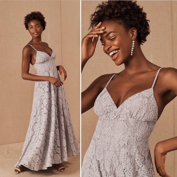 NWT ANTHROPOLOGIE FAME & PARTNERS CHARLOTTE V-NECK LACE DRESS IN FOG - Picture 4 of 13